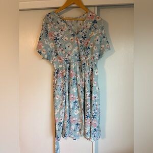 Wrap Dress in Light Blue and Pink